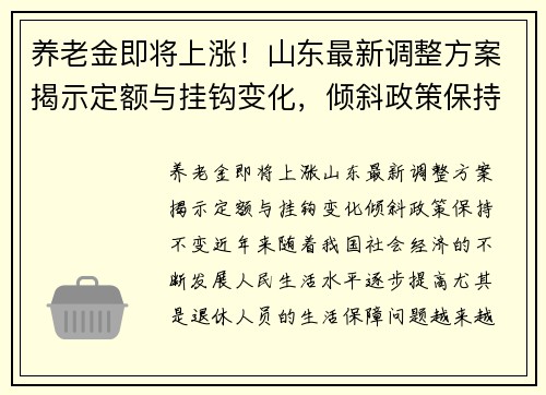 养老金即将上涨！山东最新调整方案揭示定额与挂钩变化，倾斜政策保持不变