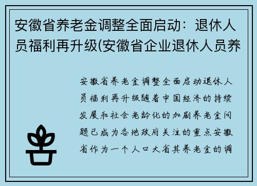 安徽省养老金调整全面启动：退休人员福利再升级(安徽省企业退休人员养老金调整)