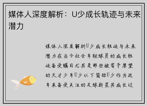 媒体人深度解析：U少成长轨迹与未来潜力