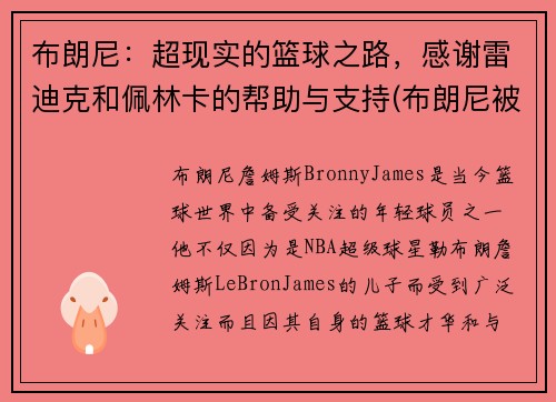布朗尼：超现实的篮球之路，感谢雷迪克和佩林卡的帮助与支持(布朗尼被挑衅)
